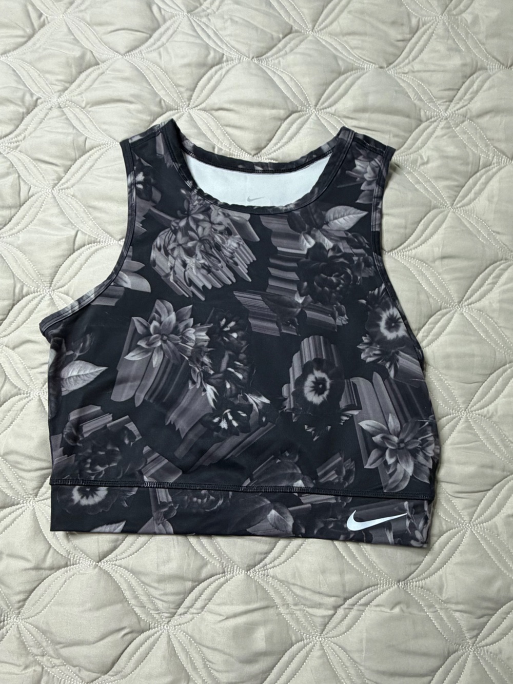 Nike Black and Gray Floral Dri-FIT Crop Tank